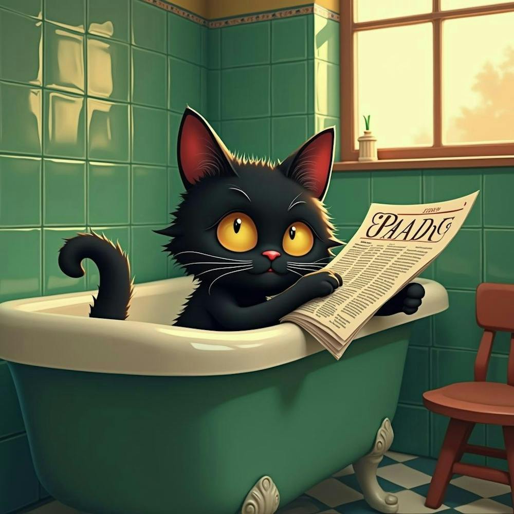 Cat In Bathtub Reading Newspaper 2