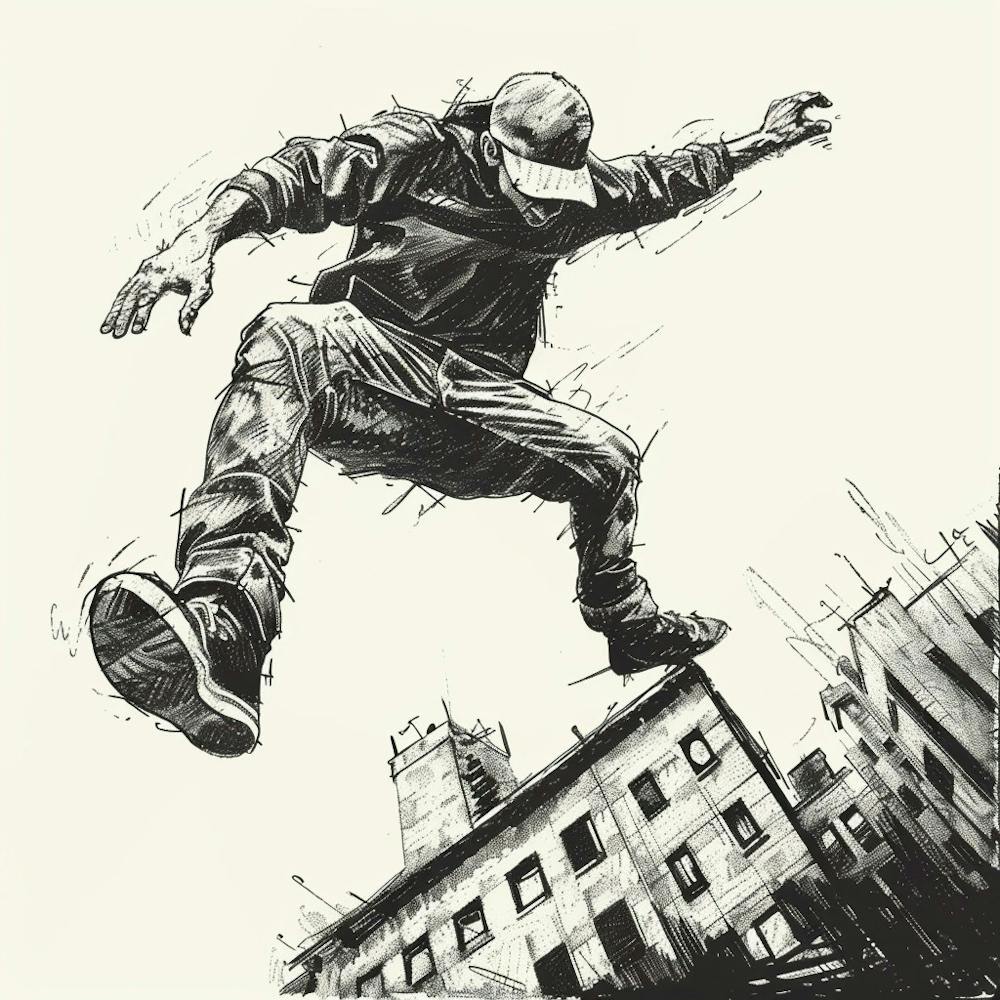 A Parkour Movement Hand Drawn Sketch 4