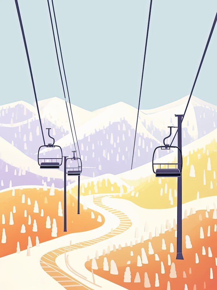 Park City Mountain Resort   Utah, Usa, Ski Resort Pastel Colours Illustration 3