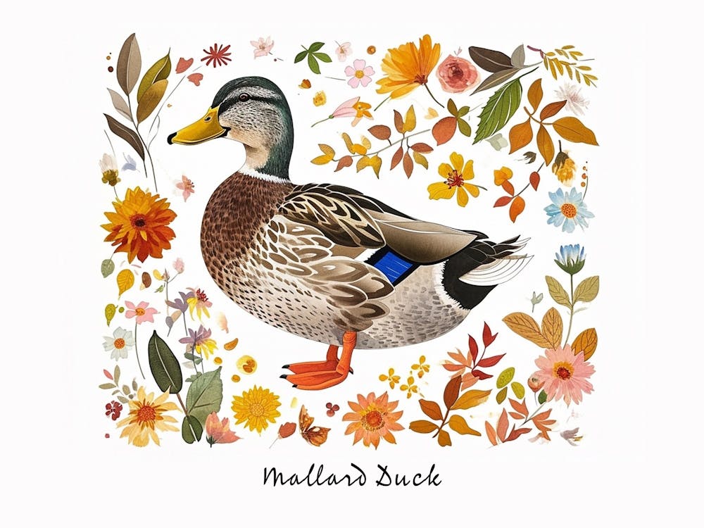 Little Floral Mallard Duck 2 Poster