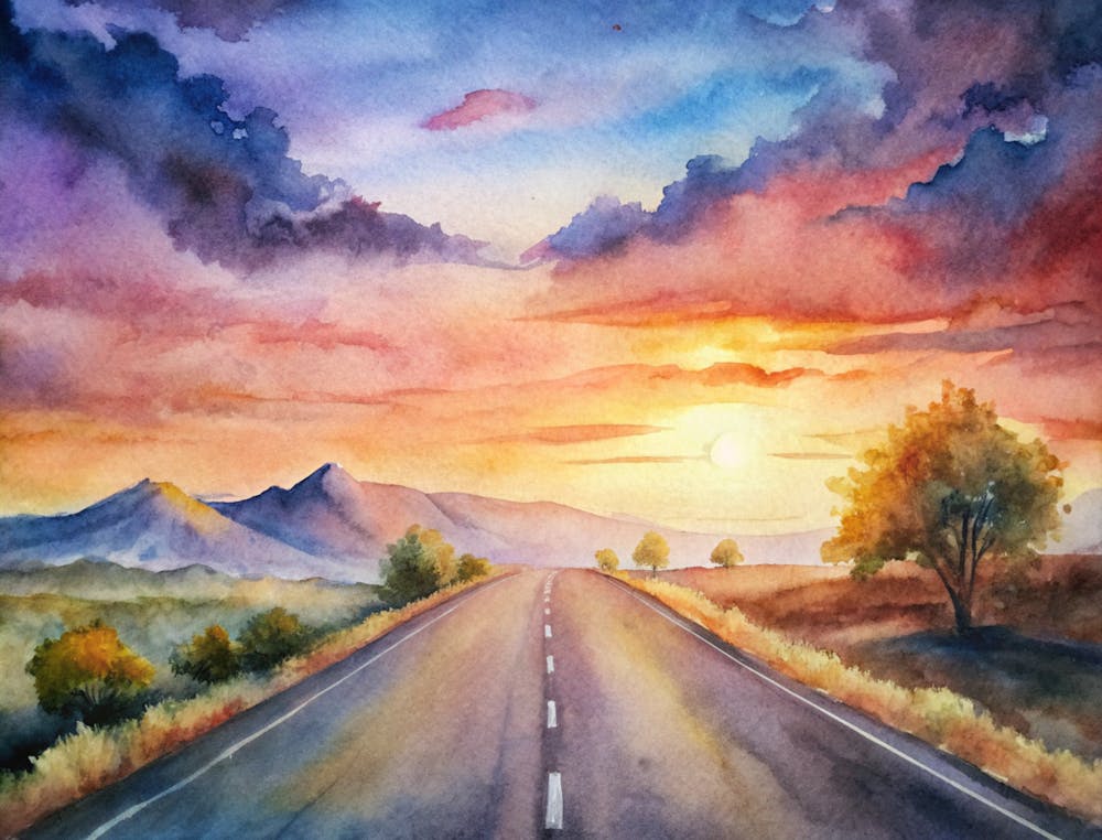 A Cinematic Sunset Road View Perfect For Adventu (1)