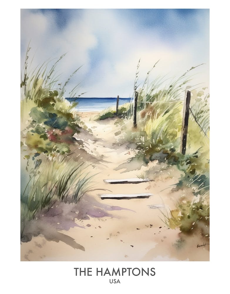 The Hamptons 1 Watercolour Travel Poster