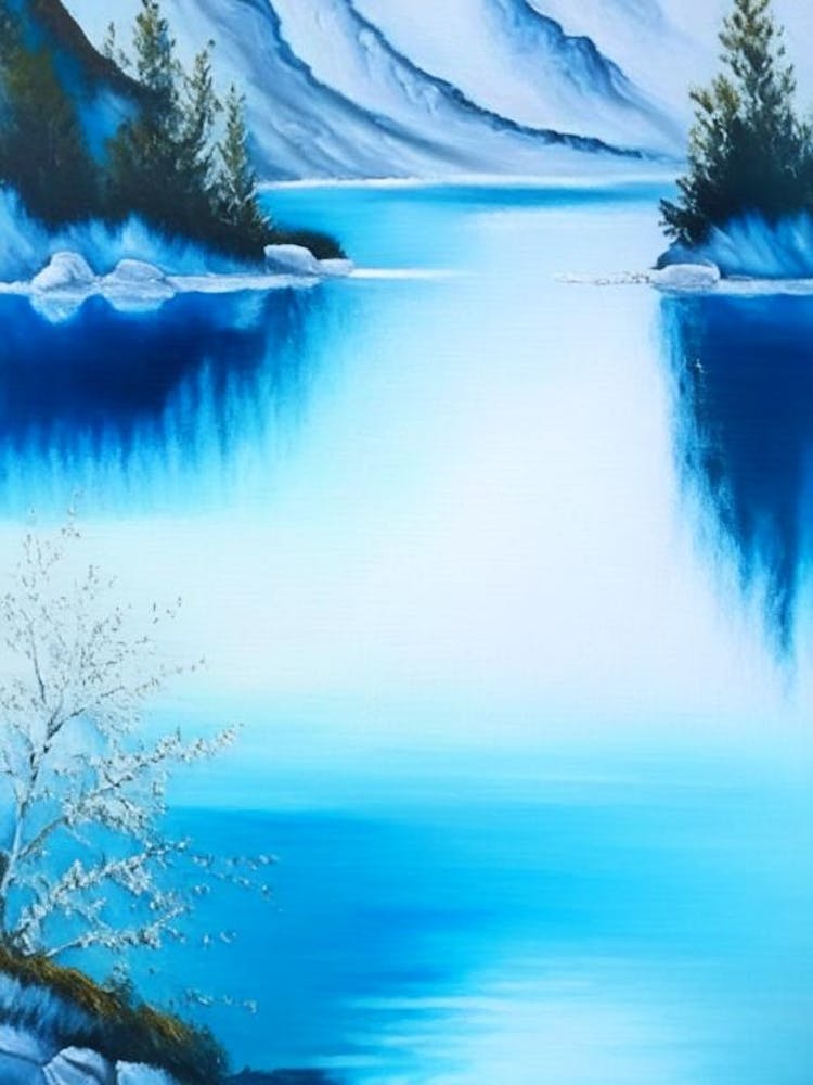 Blue Lake Landscapes Waterscape Marble Acrylic Painting 1