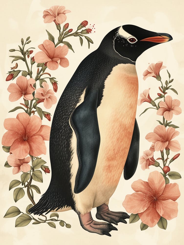 Adeliepinguin Gold Harbour Vintage Botanisches Gemälde 1