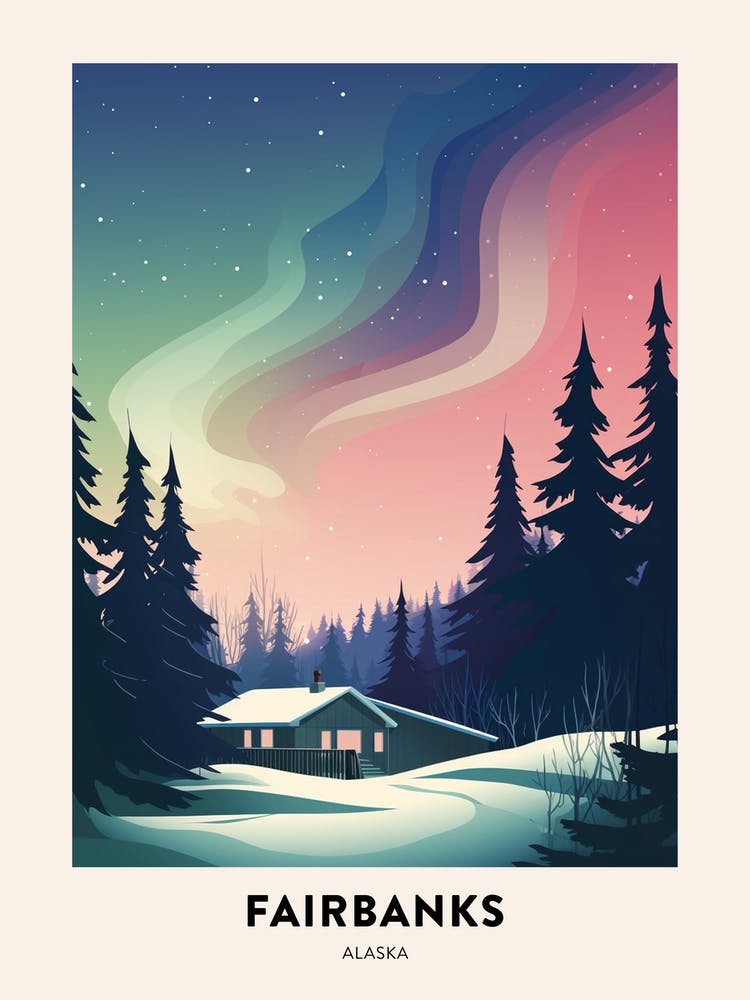 Vintage Winter Travel Poster Fairbanks Alaska 3