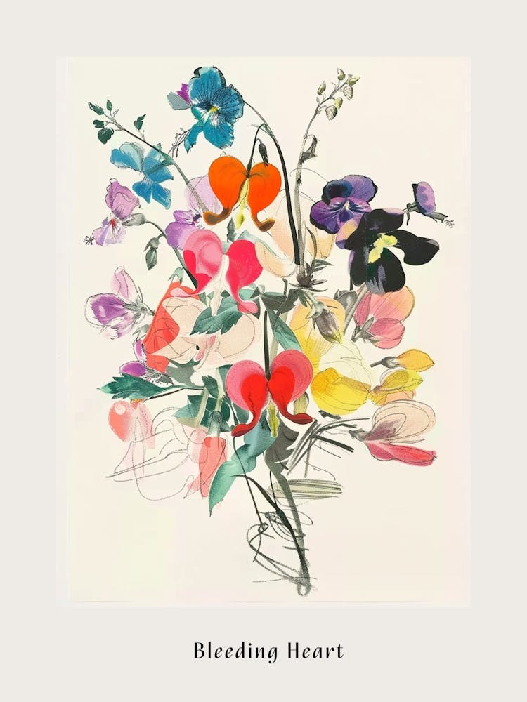 Bleeding Heart 1 Collage Flower Bouquet Poster