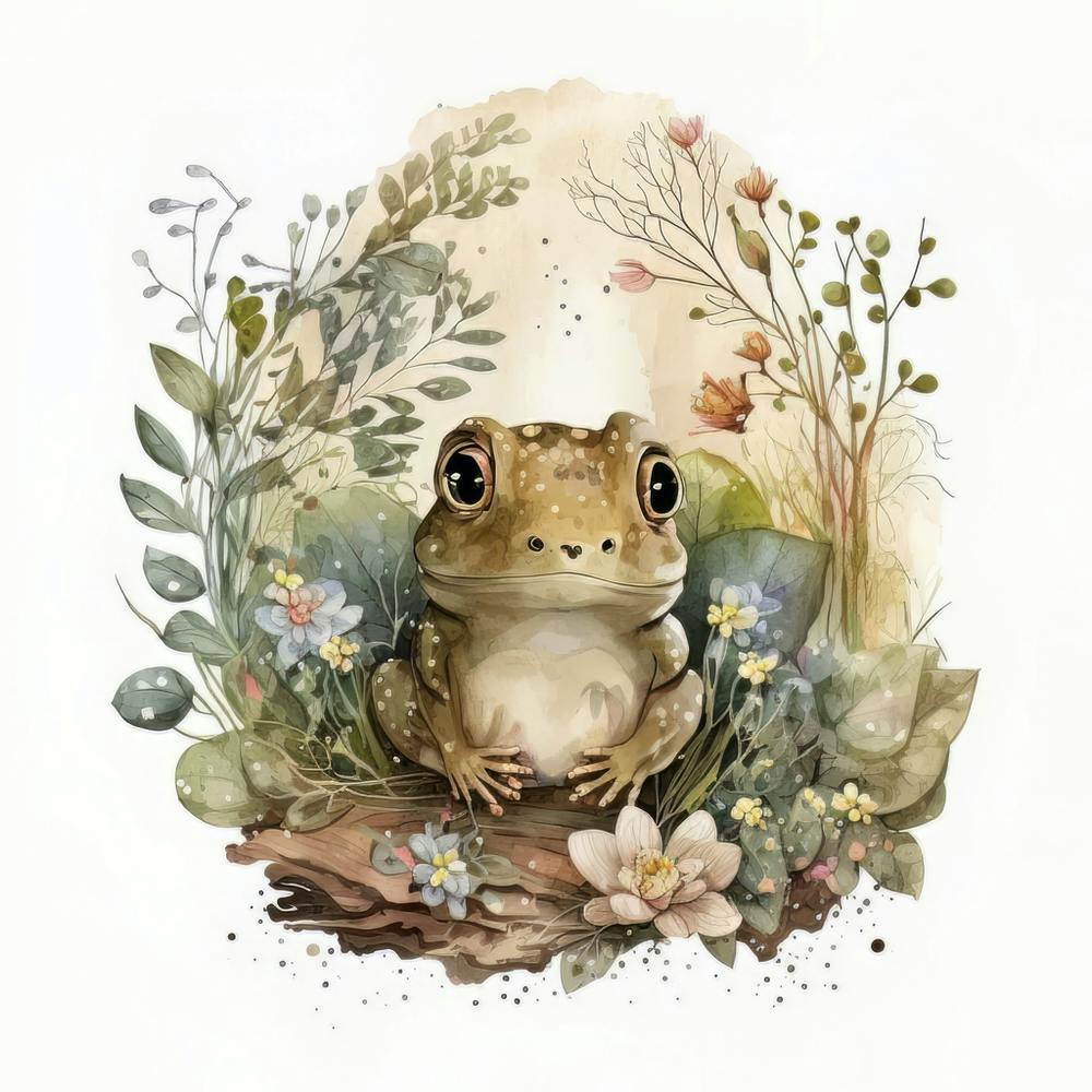 Watercolor Forest Cute Baby Frog