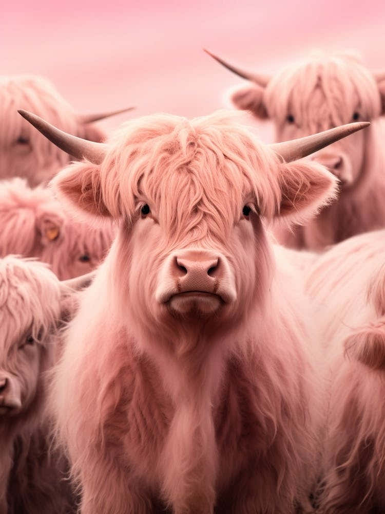 Realistic Photography Of Pink Highland Cow Cattle