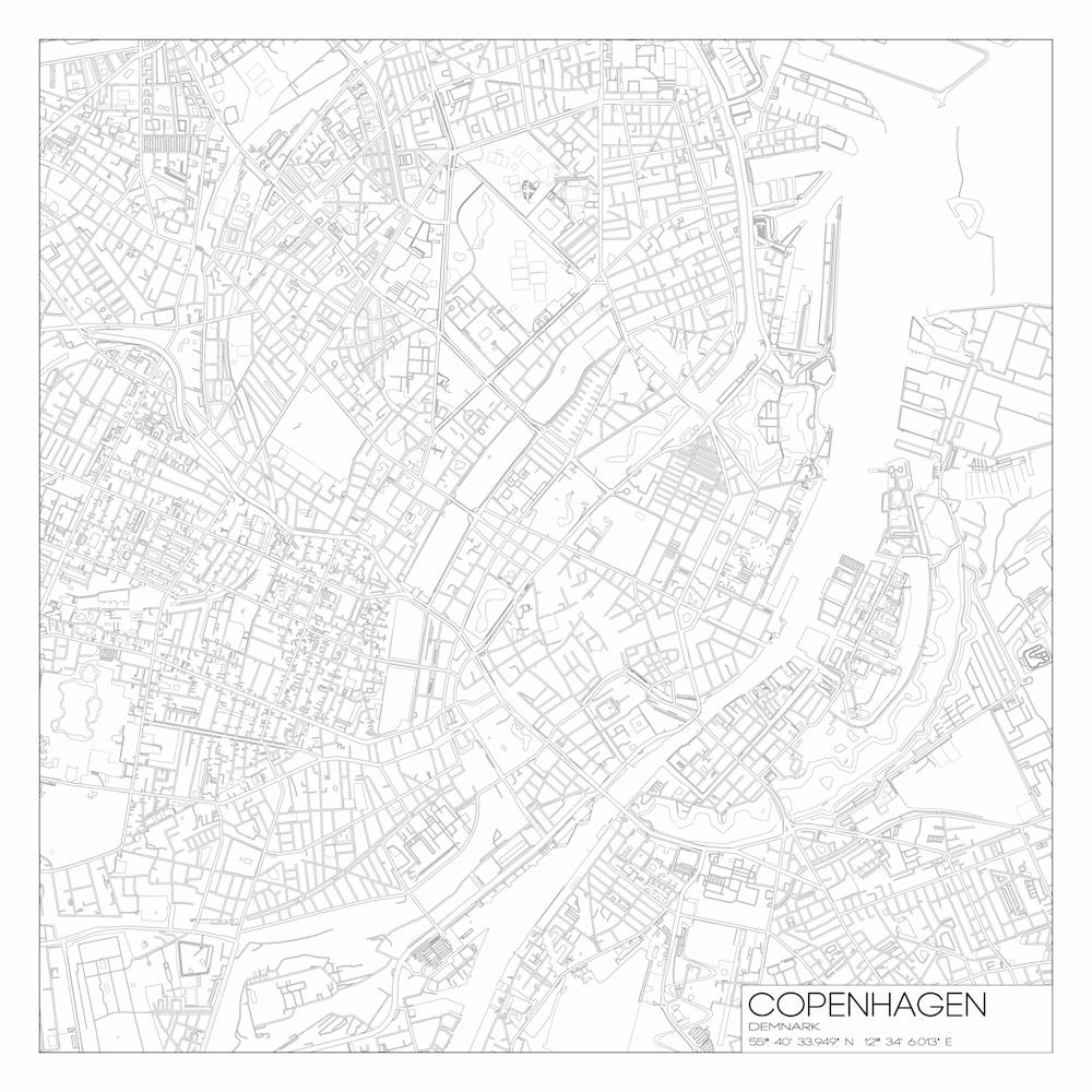 Copenhagen Denmark city map black on white blueprint design
