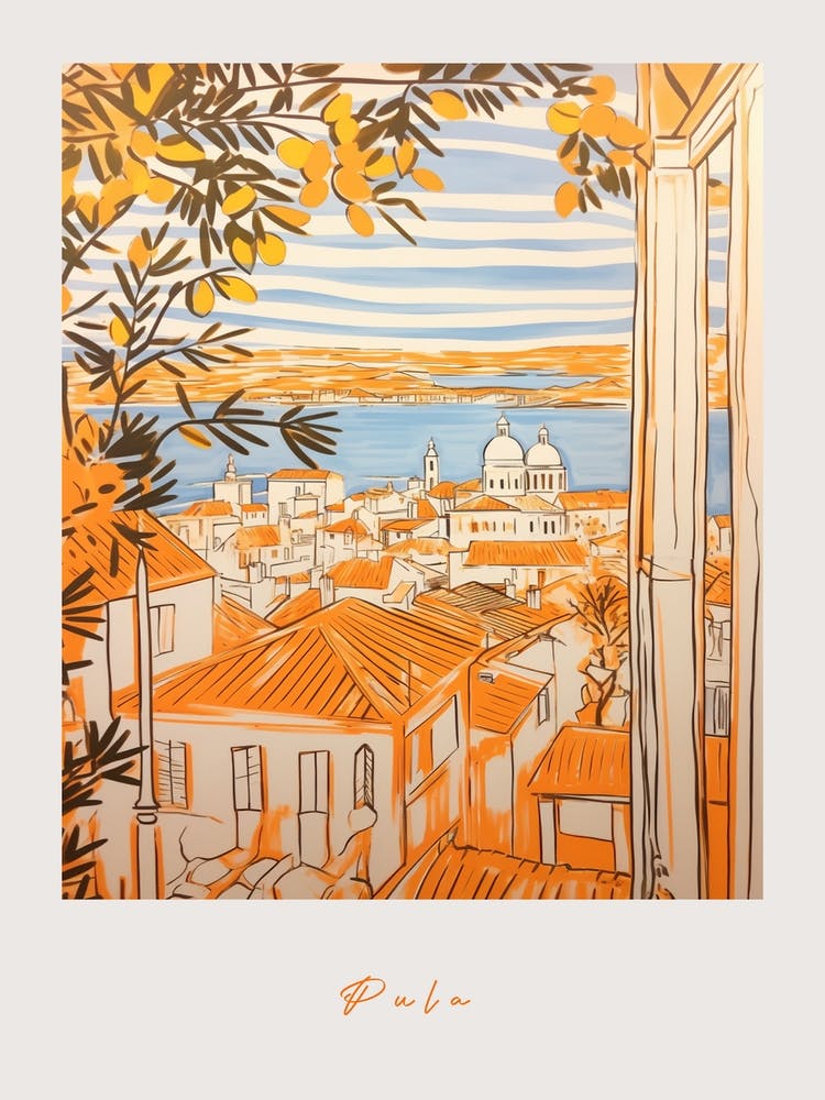 Pula Croatia Orange Drawing Poster