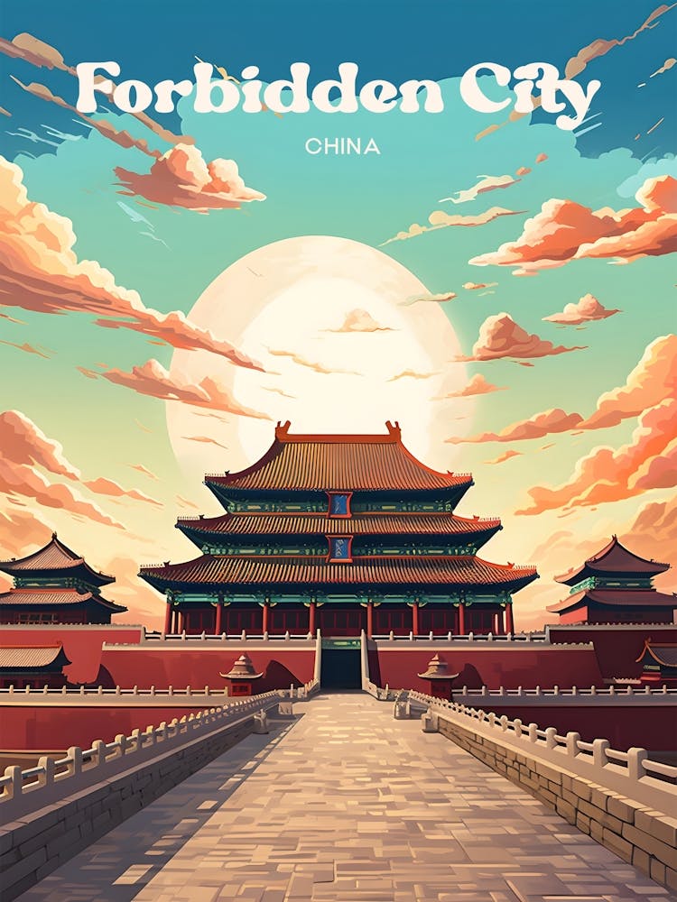 Forbidden City China Gugong Travel Art Illustration