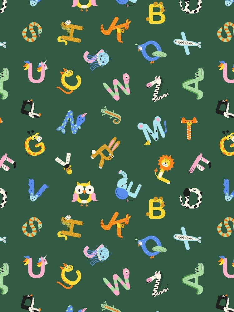 Green Alphabet Animal Letters Kids