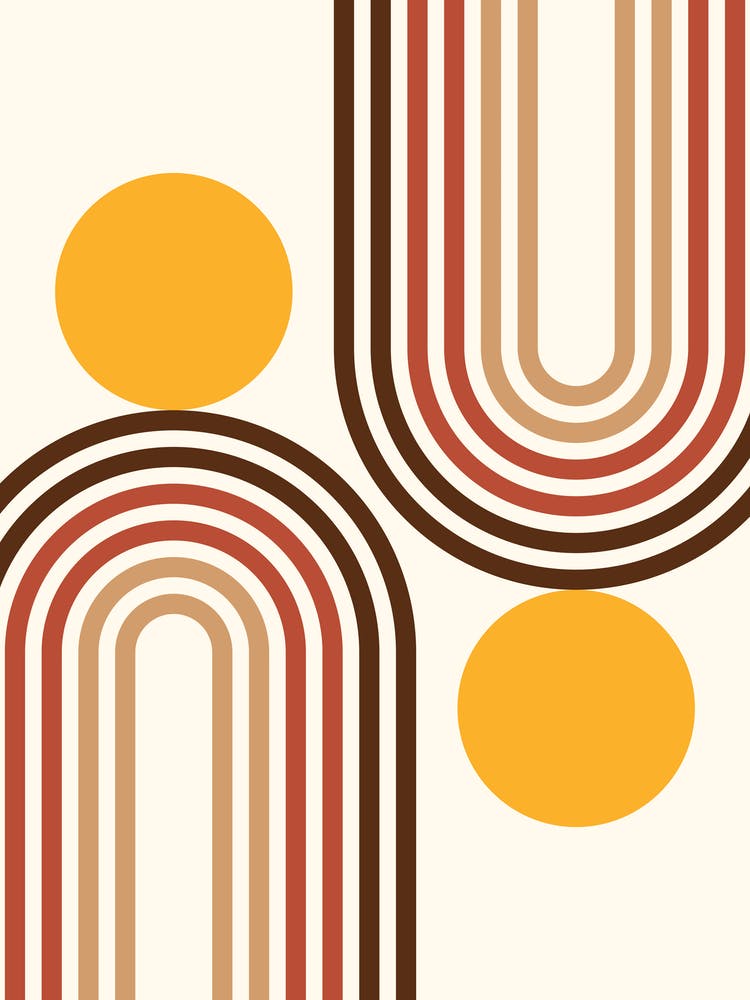 Mid Century Modern Geometric in retro gold brown terracotta (Rainbow and Sun Abstract Design) 4