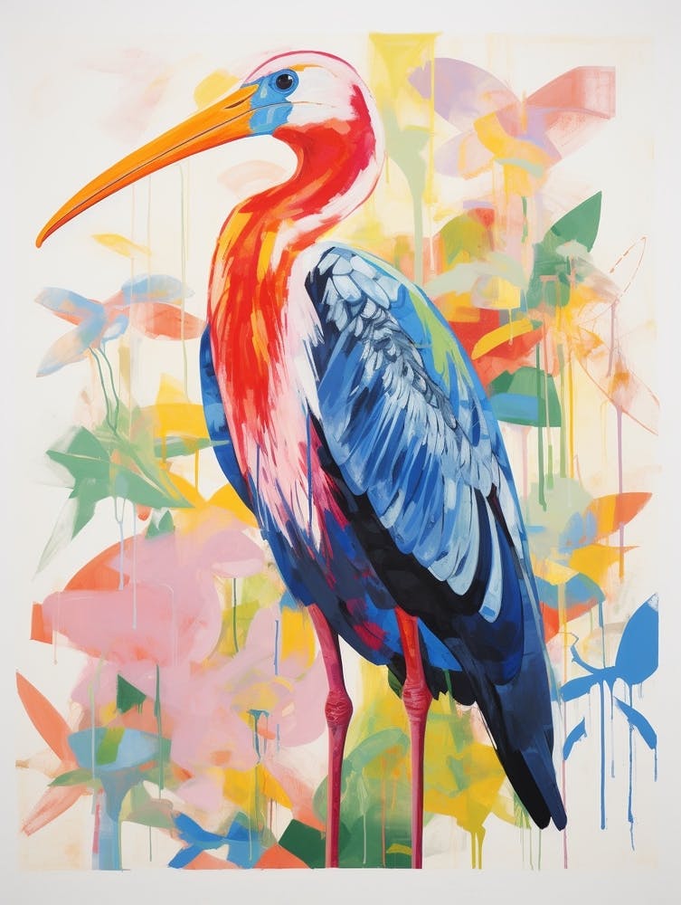 Colourful Bird Painting Stork 1