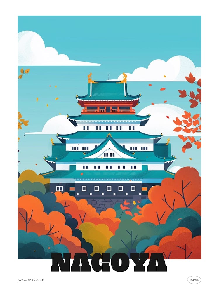 Nagoya Castle 2 Colourful Illustration Poster