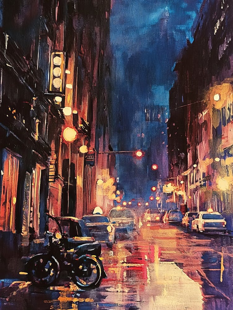 Night Scene Of A Street In City With Colorful Light 1