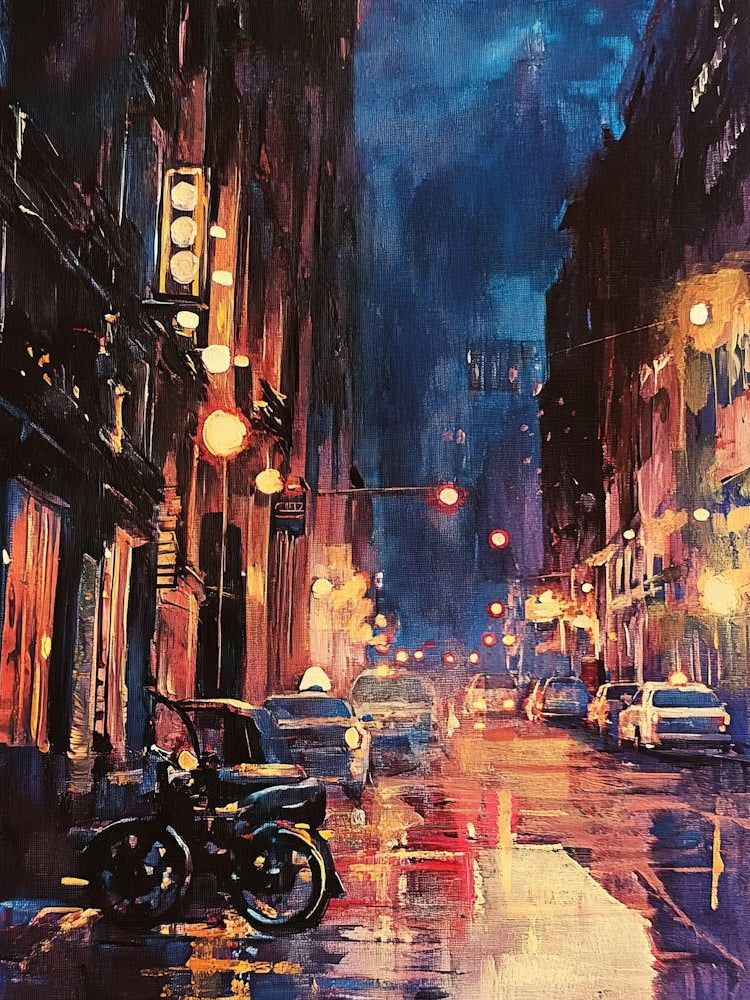 Night Scene Of A Street In City With Colorful Light 1