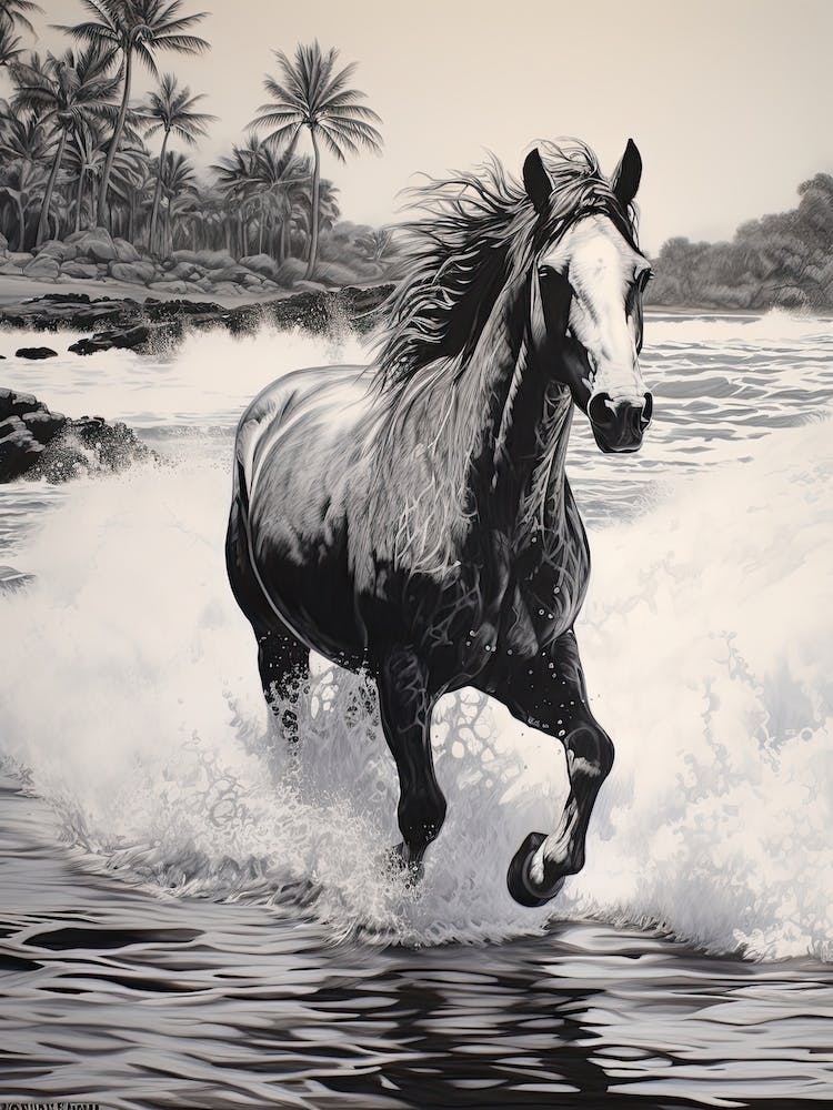 A Horse Oil Painting In Punalu U Beach Hawaii, Usa, Portrait 4