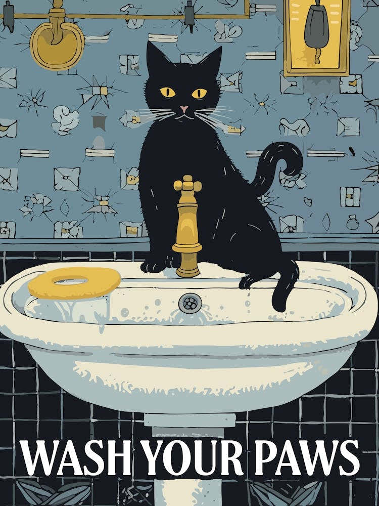 Wash Your Paws Cat Bathroom Sink