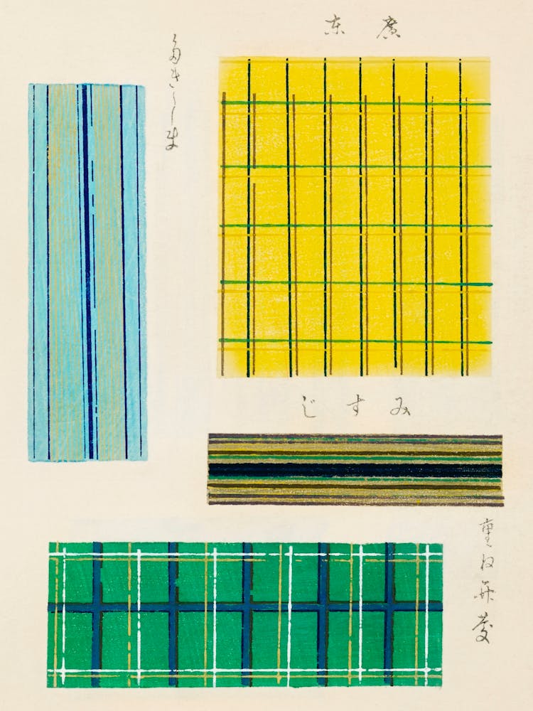 Vintage Ukiyo-e Woodblock Print Of Japanese Textile, Shima Shima, Furuya Korin (210)