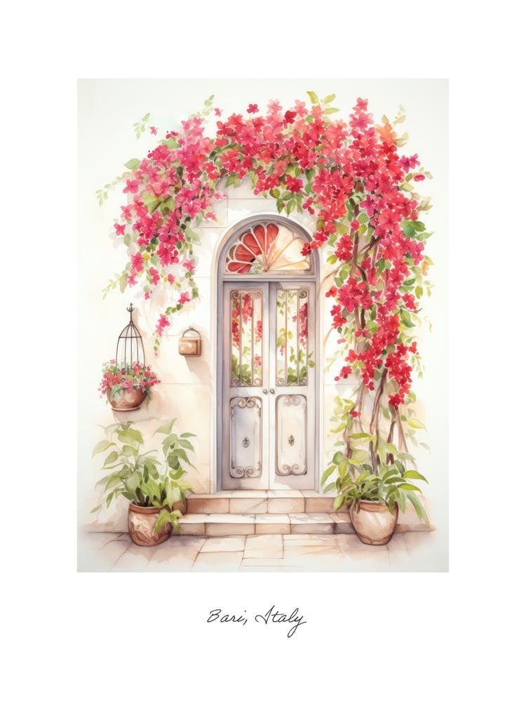Bari, Italy   Mediterranean Doors Watercolour Painting 4 Poster