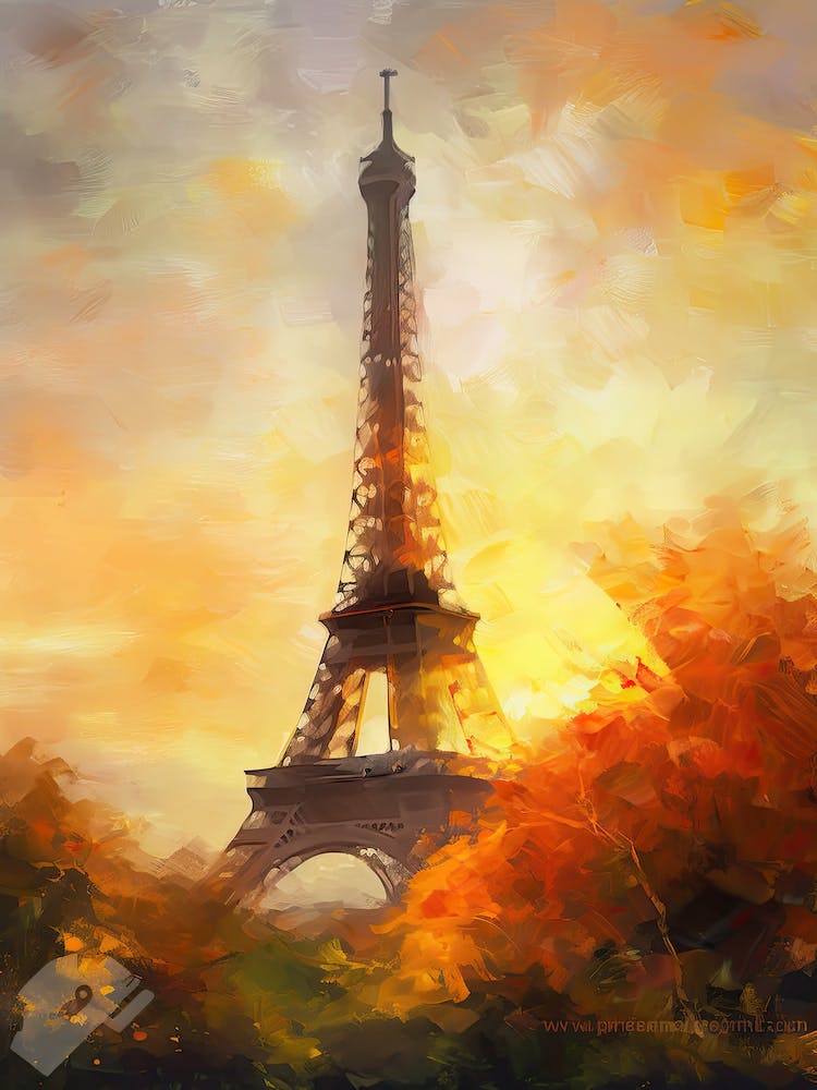 Eiffel Tower Paris France Oil Painting Style 13