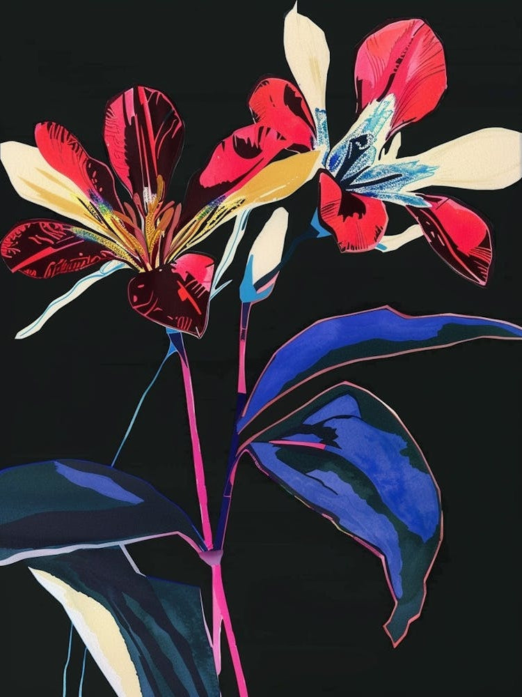 Neon Flowers On Black Cyclamen 1