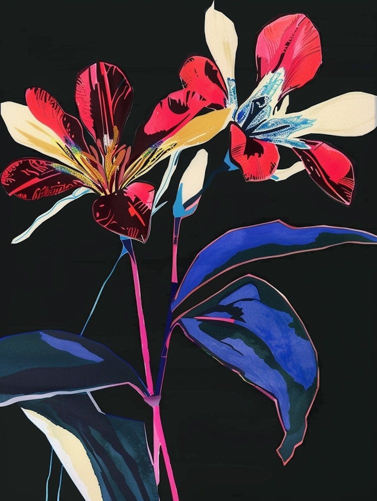 Neon Flowers On Black Cyclamen 1