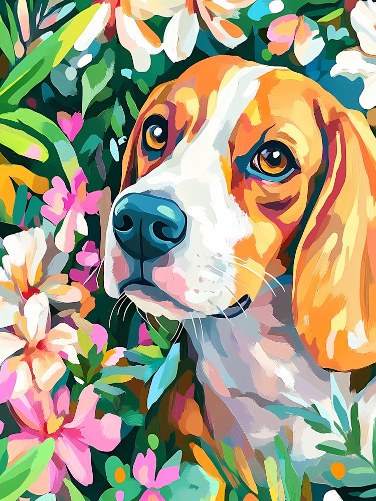 Beagle Lebhaft Florales Porträt