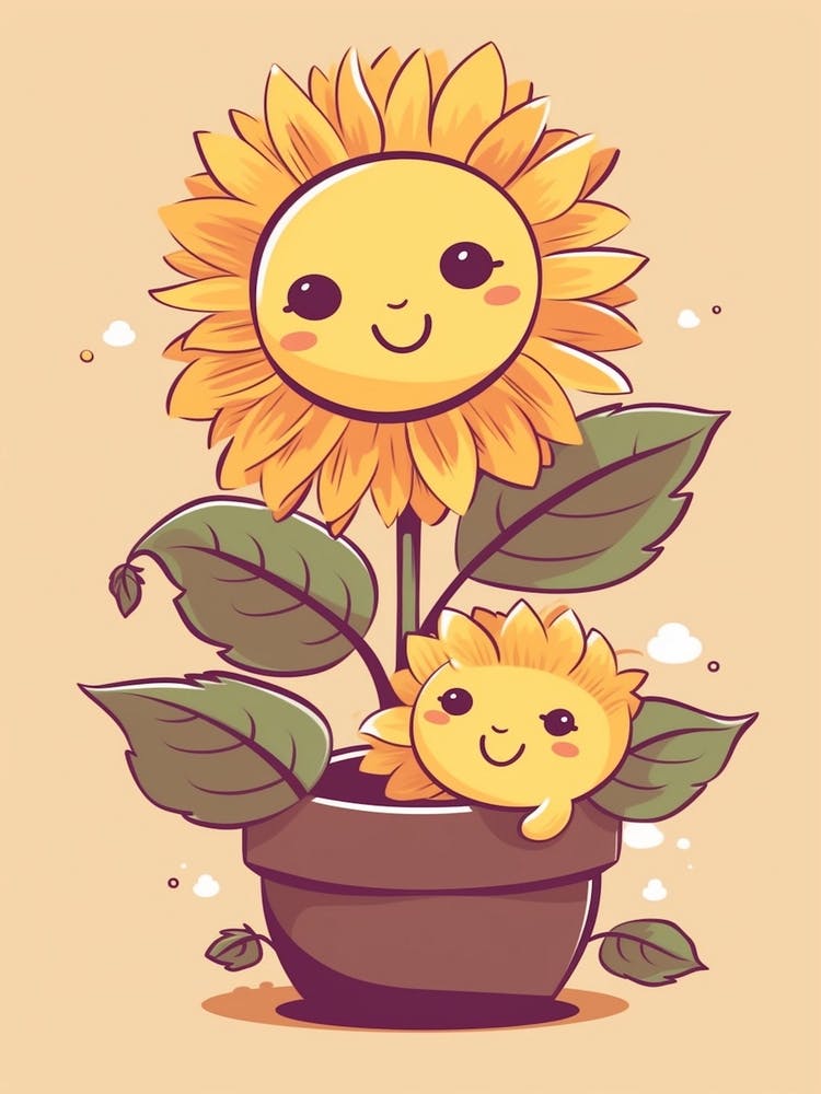 Sunflowers Kawaii Illustration 2