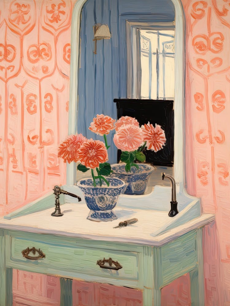 Bathroom Vanity Painting With A Gerbera Bouquet 2