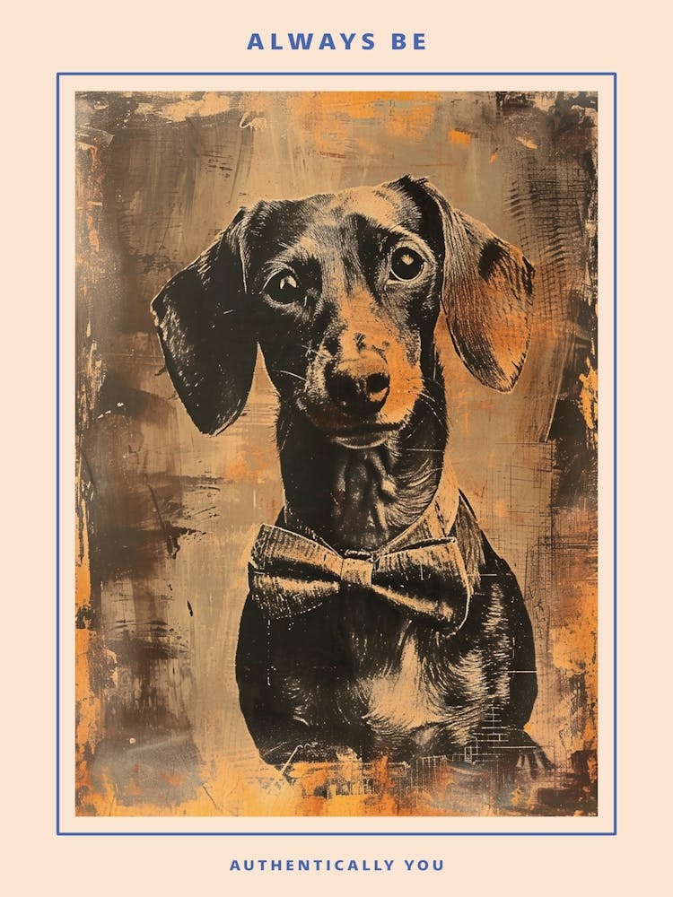 Retro Sepia Portrait Of A Dachshund In A Bow Tie Poster