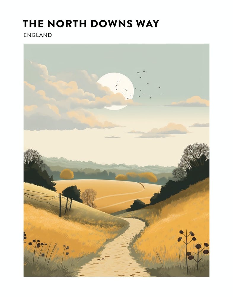 The North Downs Way England 4 Hiking Trail Landscape Poster
