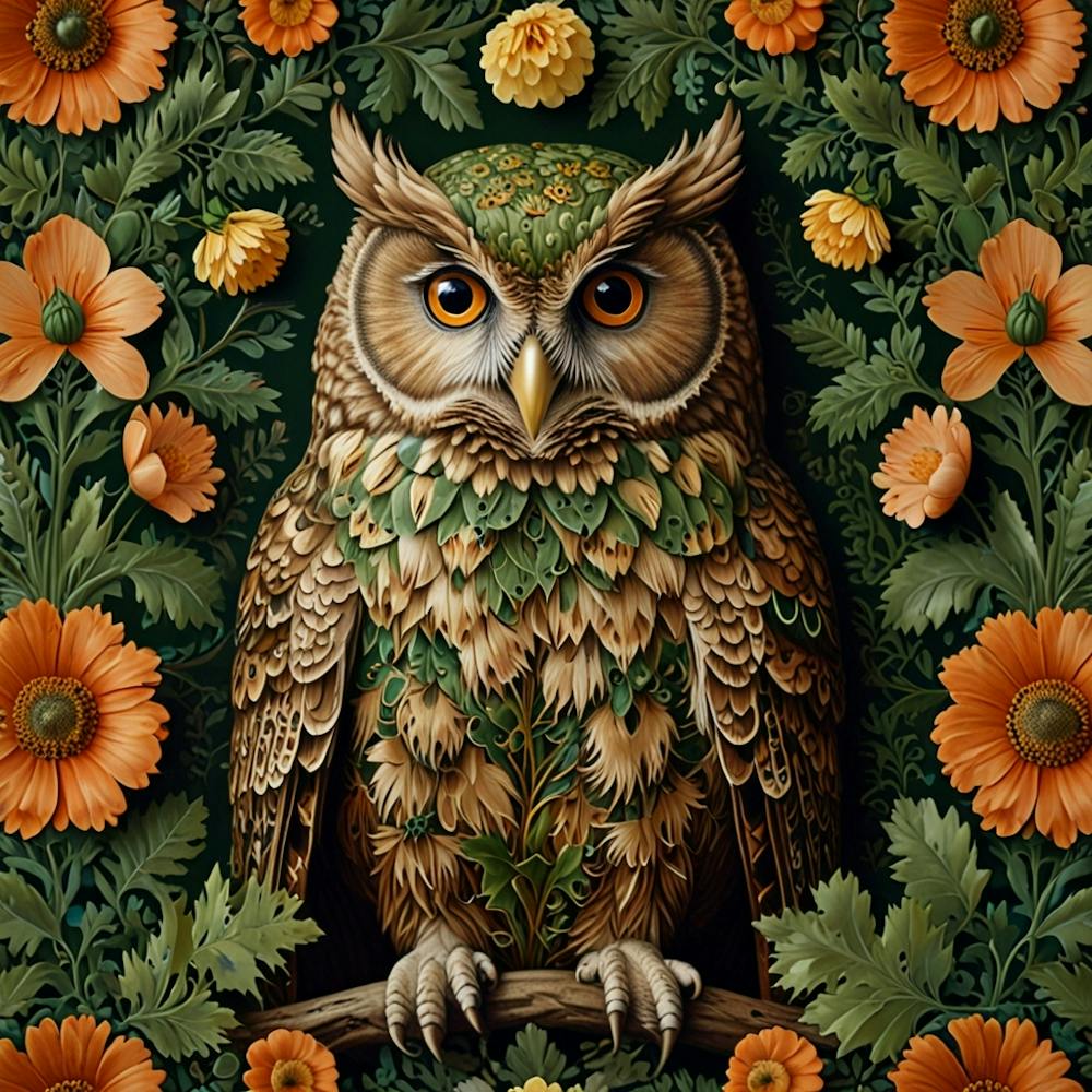 william morris Owl With Flowers 2