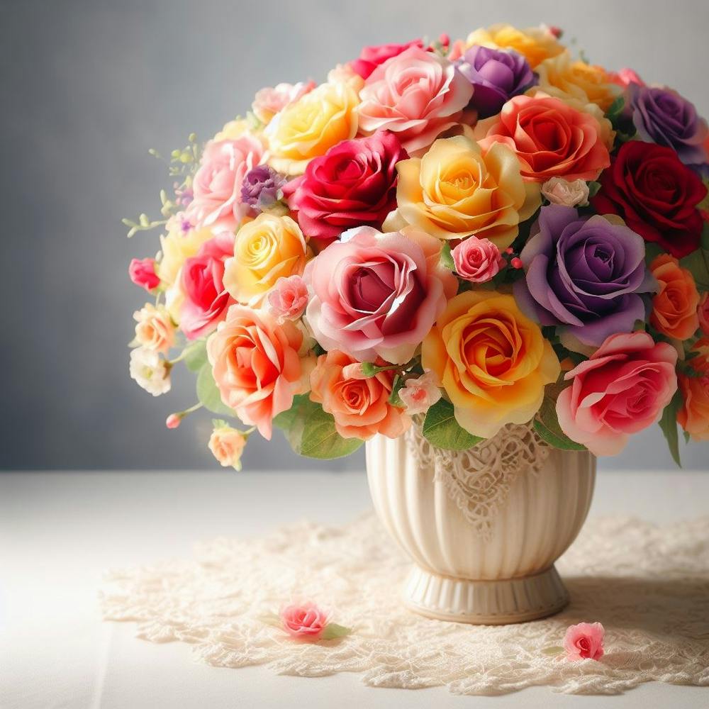Colorful Roses In A Vase