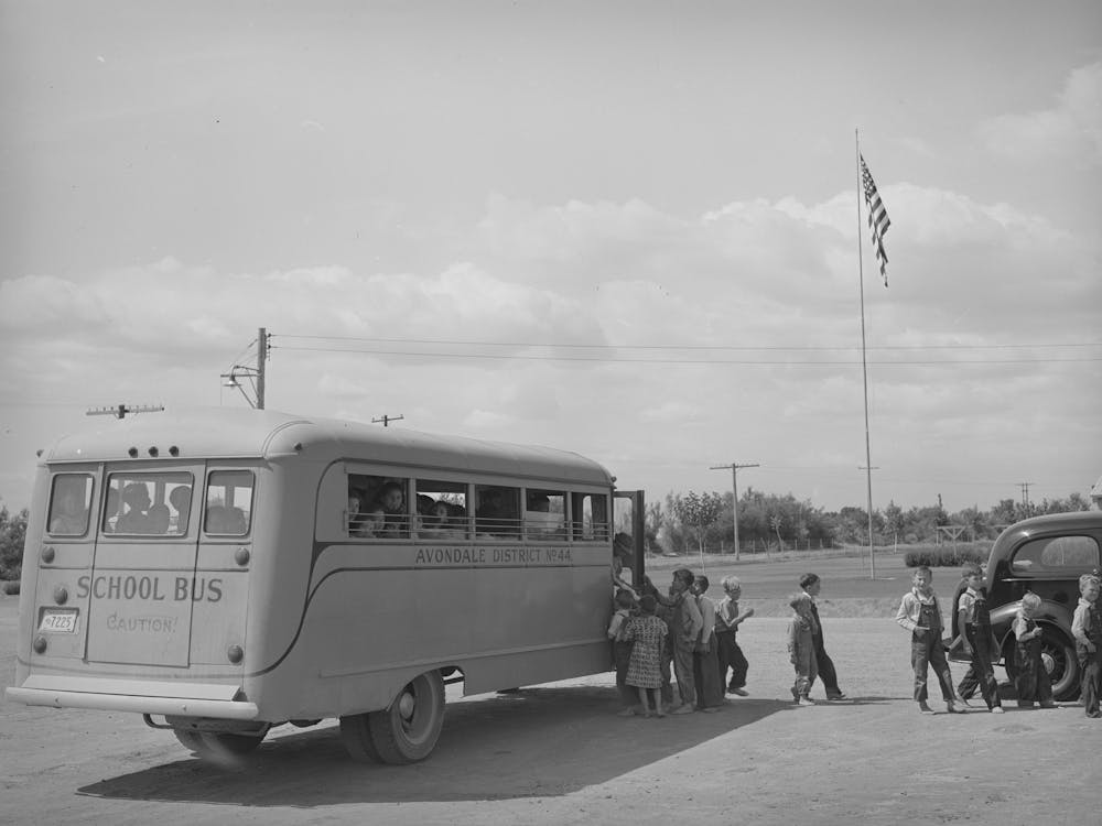 School Bus Bringing Home Children To Agua Fria Migratory Labor Camp, Arizona By Russell Lee
