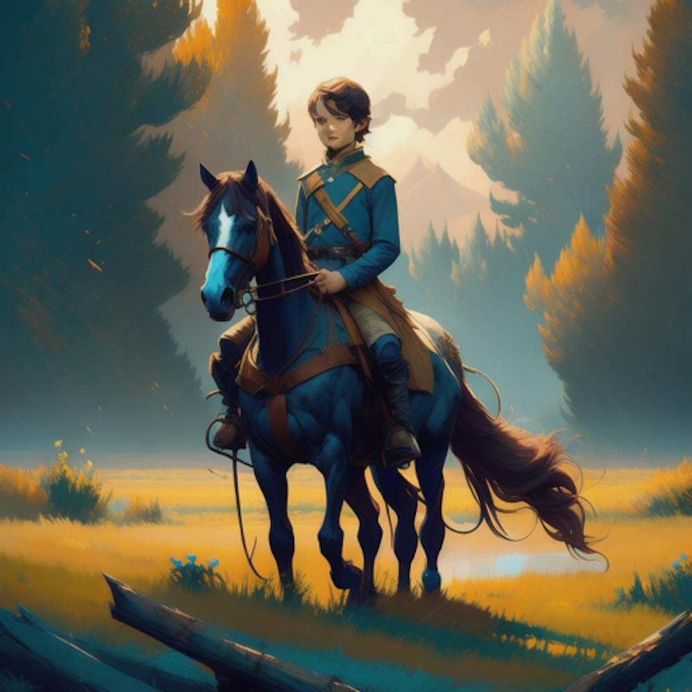 The boy and his horse in the field