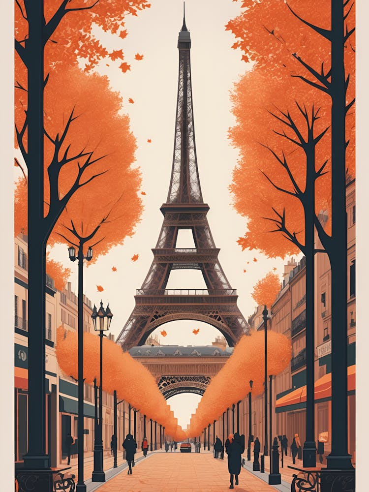Paris City Eiffel Tower With Fall Colors