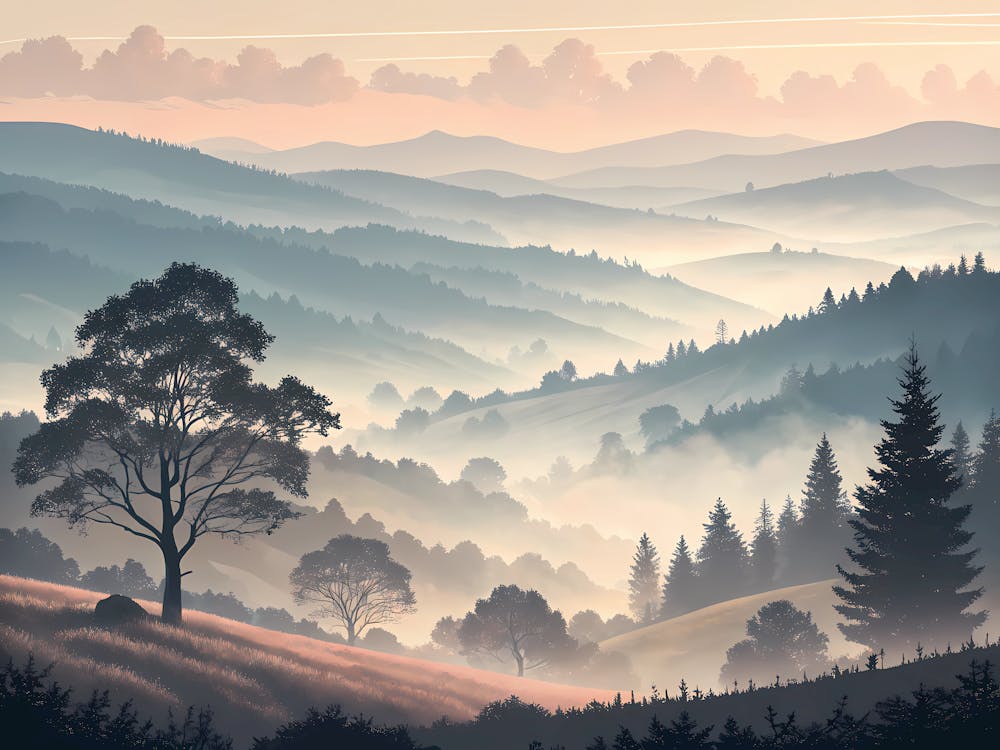 Retro Vintage Style A Foggy Valley Represented By