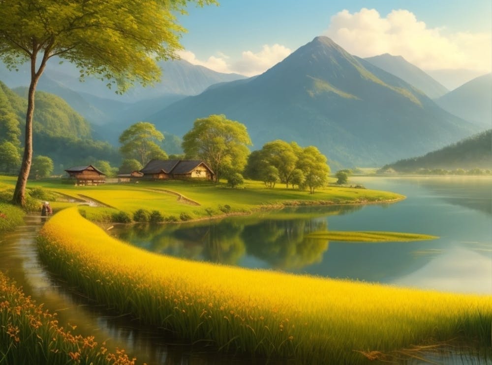 Reflections of Nature: A Serene Landscape Painting