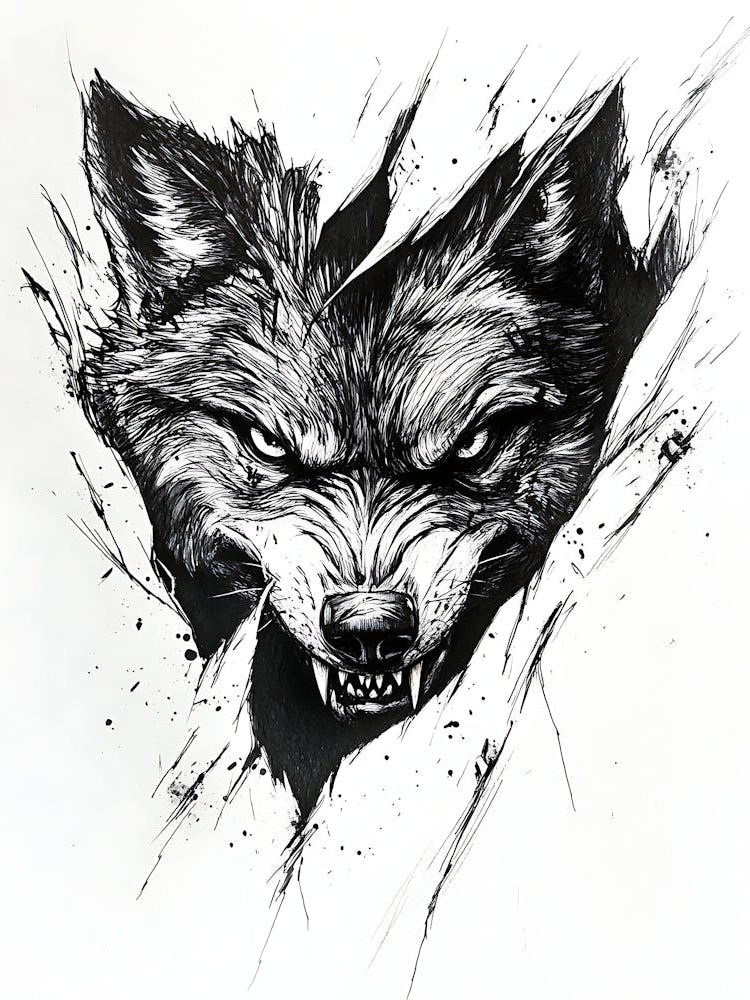 Angry Wolf Watching from Wall Hole 10