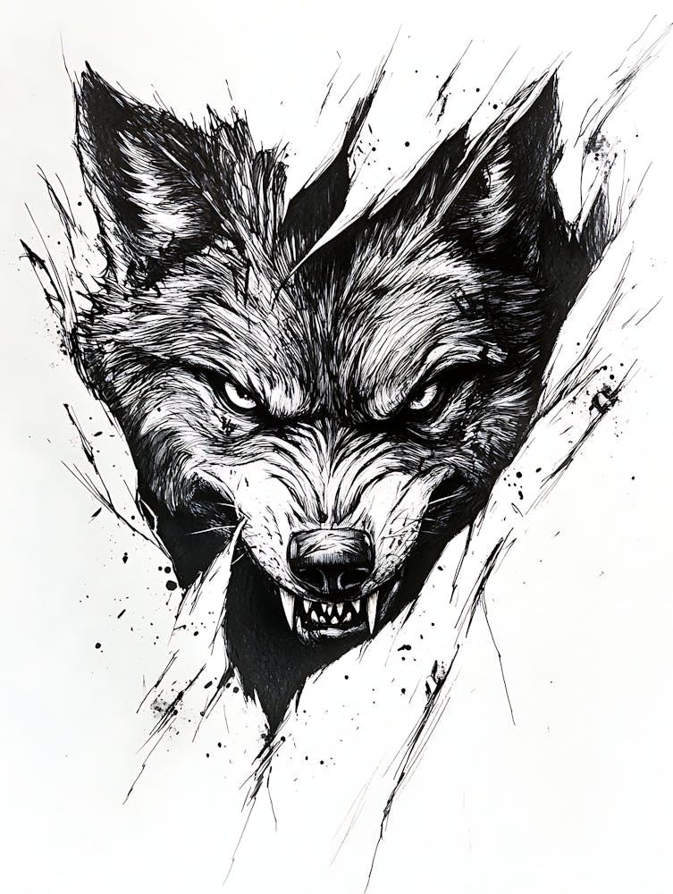 Angry Wolf Watching from Wall Hole 10