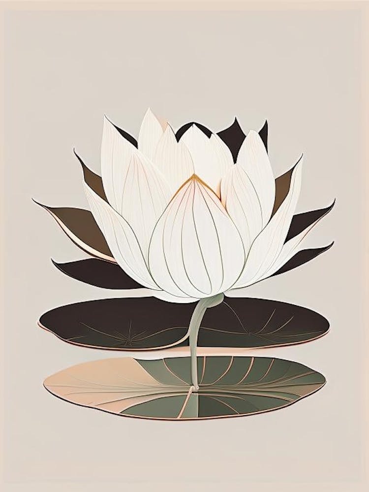 Blooming Lotus Flower In Pond Retro Minimal 6
