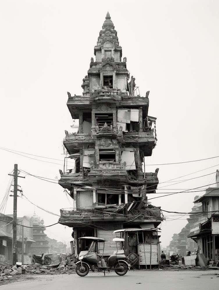 Phnom Penh, Cambodia, Black And White Old Photo 1