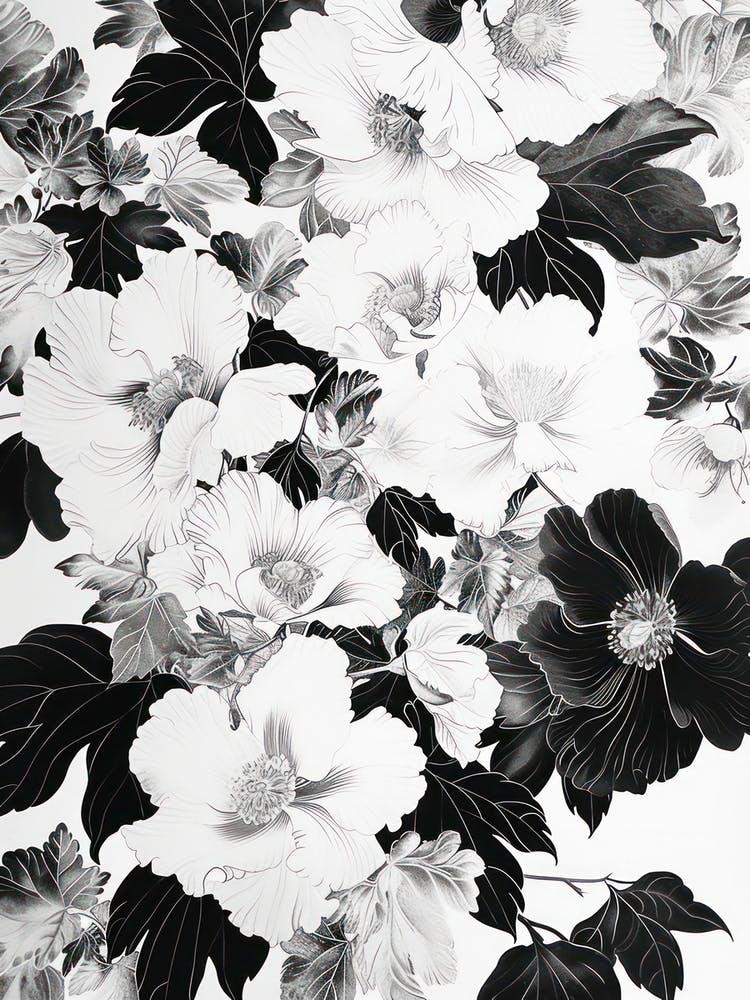 Great Japan Hokusai Fleurs Noires et Blanches 8