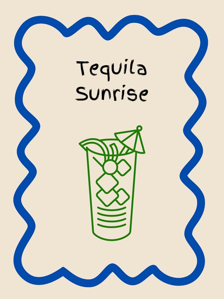 Tequila Sunrise Doodle Poster Blue & Green