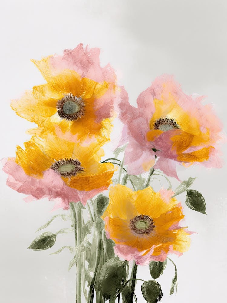 Sunflowers Flowers Acrylic Painting In Pastel Colours 7