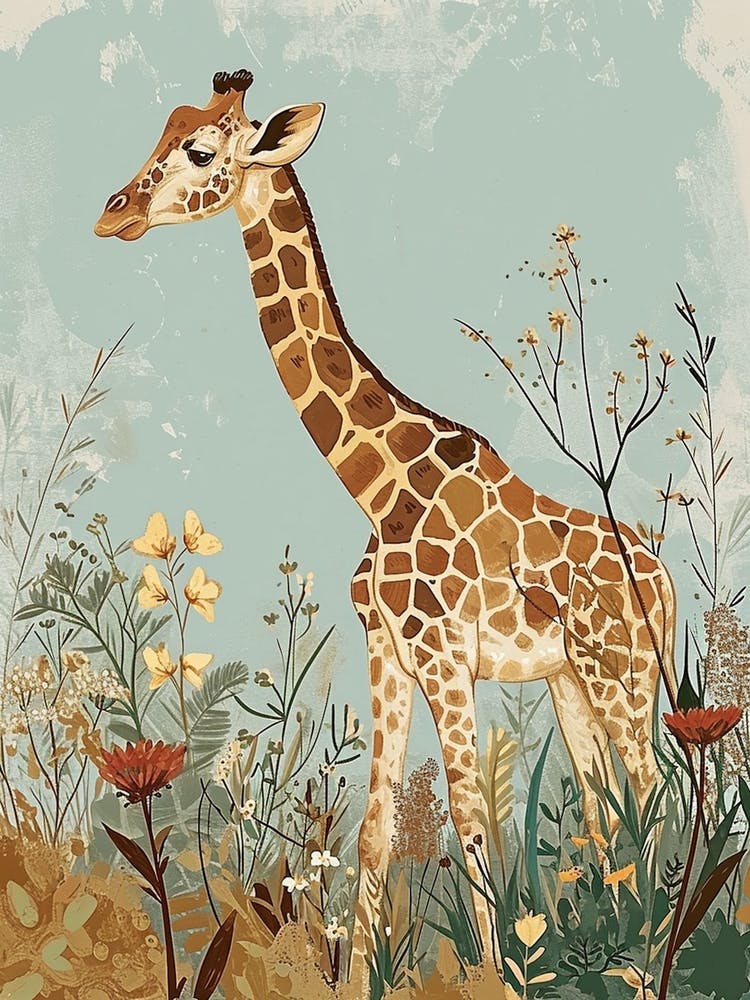 Modern Illustration Of A Giraffe In The Plants 3