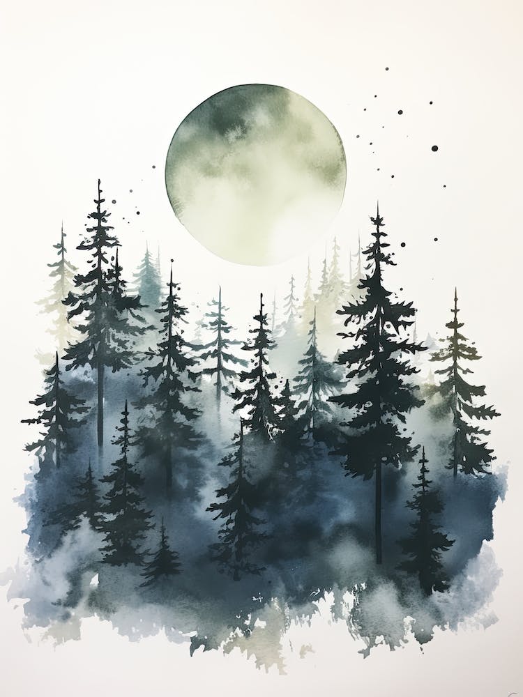 Watercolour Painting Of Boreal Forest   Northern Hemisphere 3