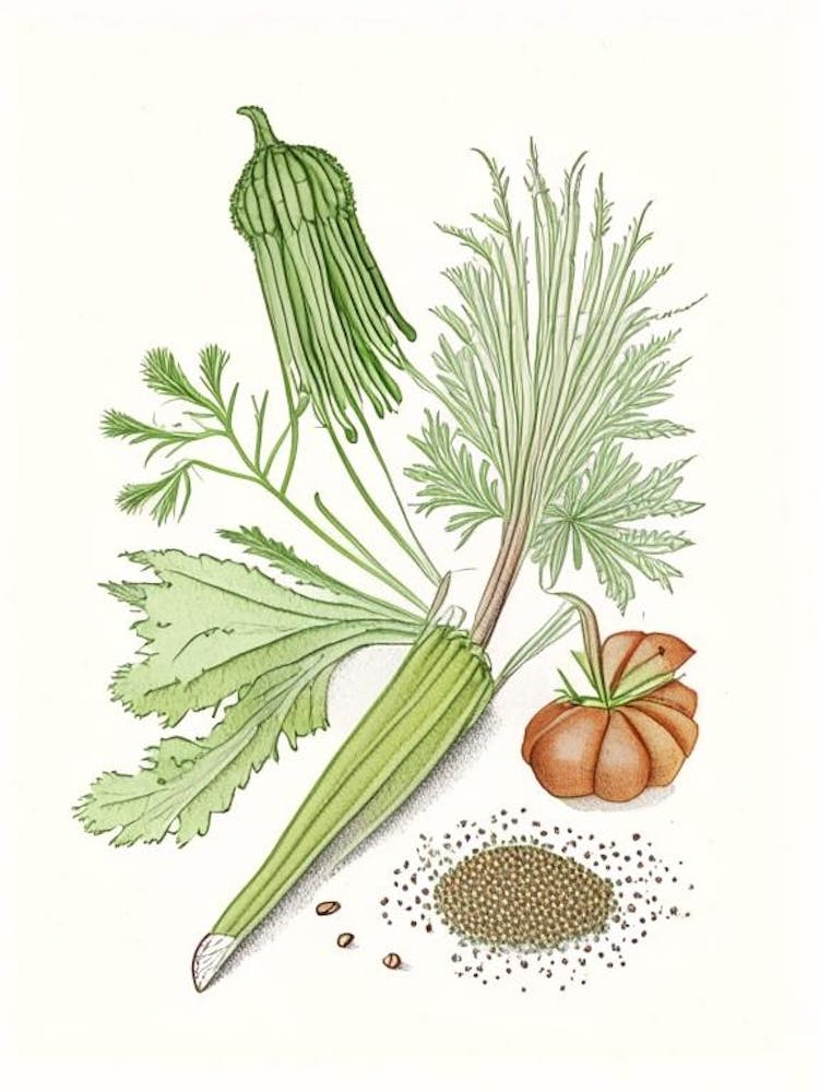 Celery Seeds Spices And Herbs Pencil Illustration 6